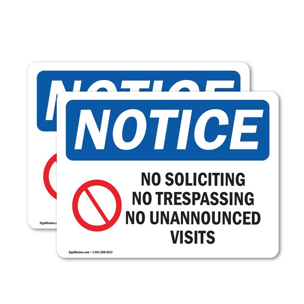 Signmission No Soliciting No Trespassing Sign, Vinyl Decal, 10in W x 7in L, 2PK OS-2PACK-NS-D-710-L-14831 - main